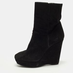 Prada Size 38 Black Suede Wedge Ankle Length Boots